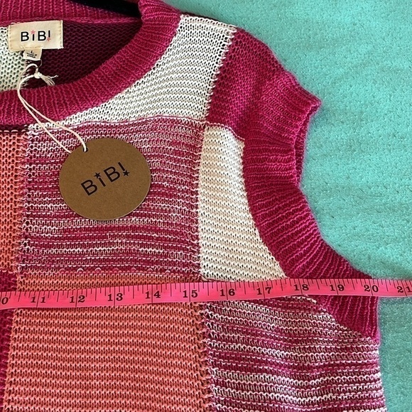 BIBI Women’s Pink And White Sleeveless Sweater Size Large NWT - Picture 5 of 8